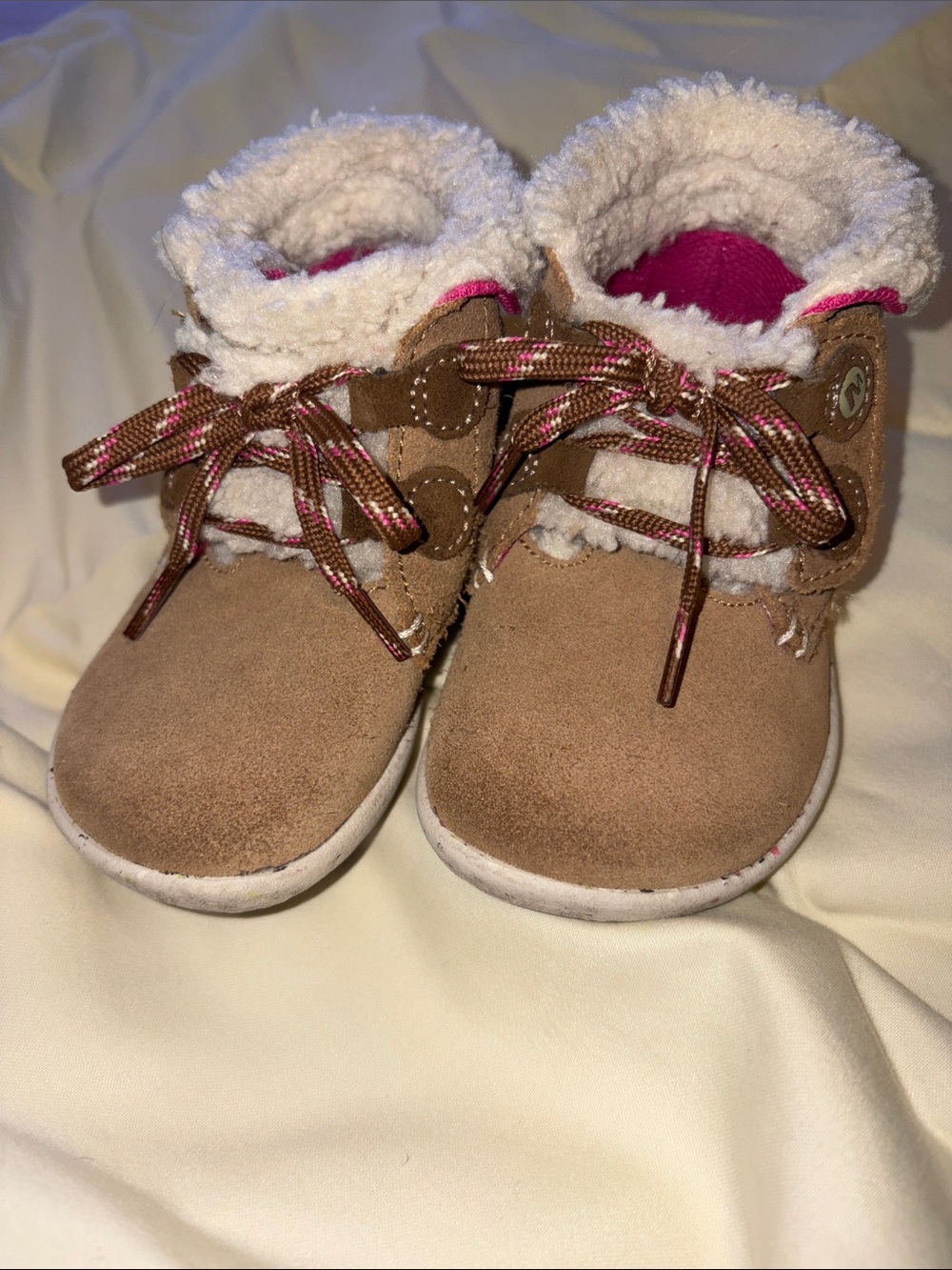 Merrell Toddler Bare Steps Brown Suede-Look Boots with Pink Lining